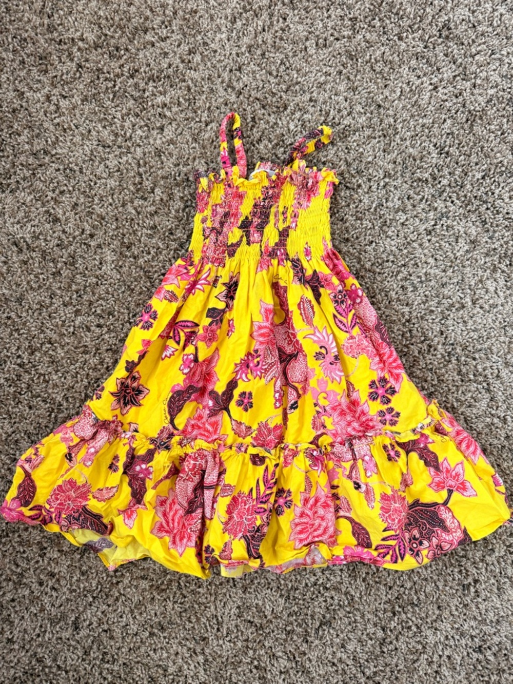 Cara Cara Yellow Sundress with Pink Floral Print